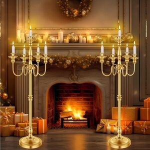 2 Pcs Gold Wedding Candelabra 50 Inch Antique Centerpiece for 5 Candlesticks